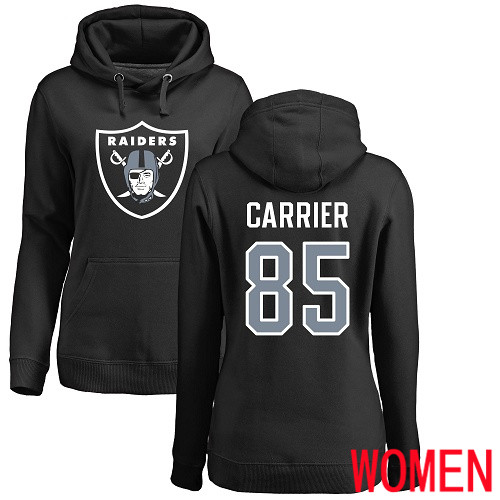 Oakland Raiders Black Women Derek Carrier Name and Number Logo NFL Football #85 Pullover Hoodie Sweatshirts->women nfl jersey->Women Jersey